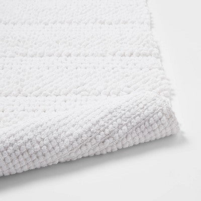  20"x32" Knit Striped Chenille Bath Rug Fringe White - Threshold™