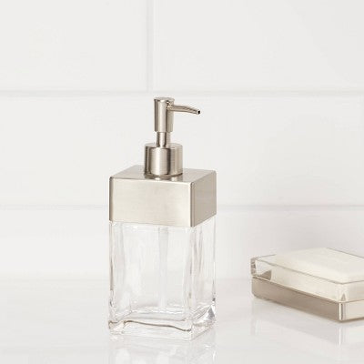  Rectangle Glass With Metal Soap/Lotion Dispenser Clear - Threshold™