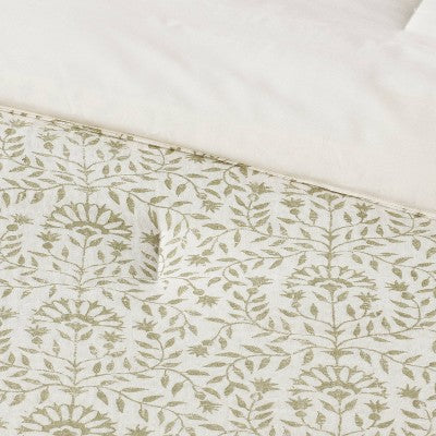  Traditional Vine Printed Cotton Comforter & Sham Set Green - Threshold™