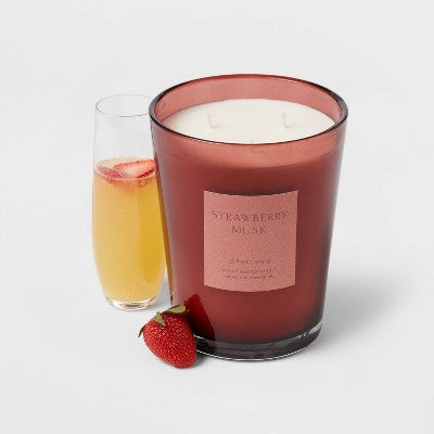  Colored Vase Glass With Dustcover Strawberry Musk Candle Red - Threshold™