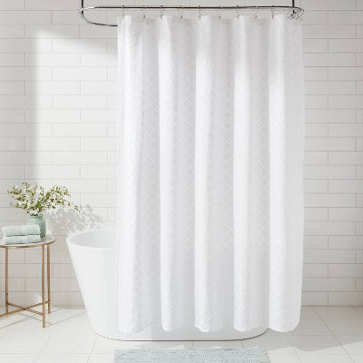  Dyed Clipped Diamond Shower Curtain White - Threshold™