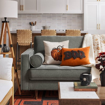  Pumpkin With Spider Cotton Square Halloween Throw Pillow Ivory - Threshold™