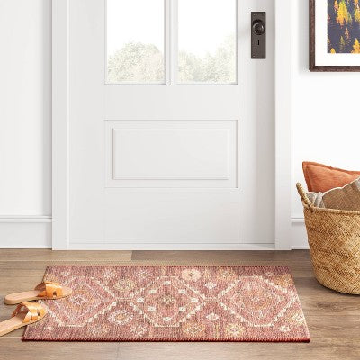  Southbury Washable Printed Diamond Persian Style Rug Rust - Threshold™