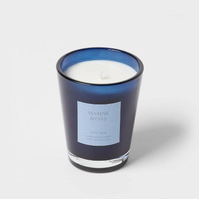  Colored Vase Glass With Dustcover Marine Moss Candle Blue - Threshold™