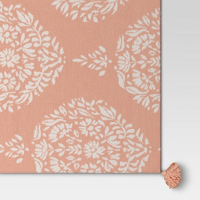  Medallion Jacquard Knit Throw Blanket With Tassels Coral - Threshold™