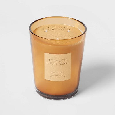  Colored Vase Glass With Dustcover Tobacco And Bergamot Candle Yellow - Threshold™
