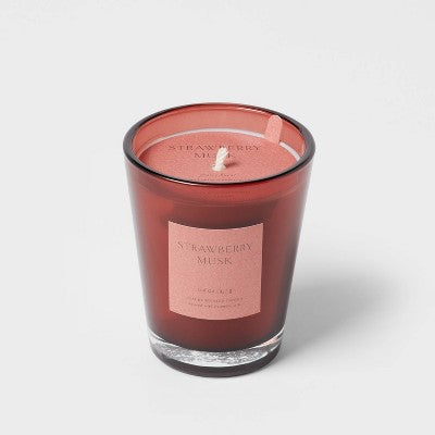 Colored Vase Glass With Dustcover Strawberry Musk Candle Red - Threshold™