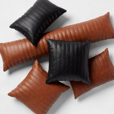  Faux Leather Channel Stitch Decorative Throw Pillow Collection - Threshold™ 