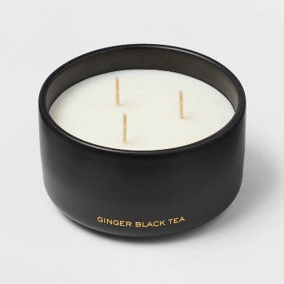  15oz Ceramic Jar 3-Wick Black Label Ginger Black Tea Candle - Threshold™
