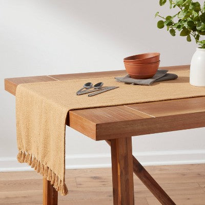  90" X 20" Cotton Textured Table Runner Gold - Threshold™
