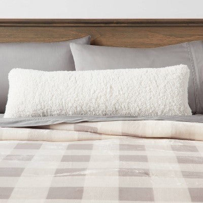  Oversized Oblong Traditional Cozy Faux Shearling Decorative Throw Pillow Cream - Threshold™