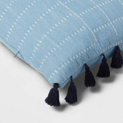  Oversized Oblong Pick Stitch Plaid Tassel Decorative Throw Pillow - Threshold™