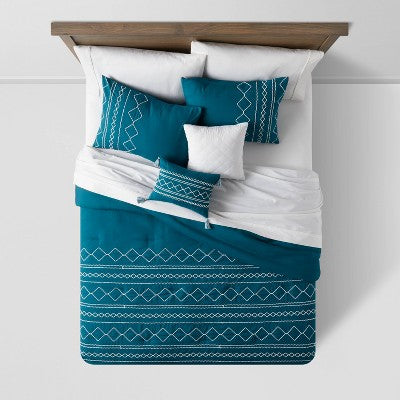  5pc Diamond Stitch Comforter Bedding Set Dark Teal Blue - Threshold™