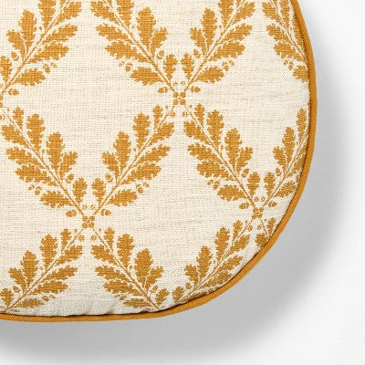  Golden Yellow And Cream Leaf Pattern Round Pillow - 16" - Threshold Designed With Studio McGee