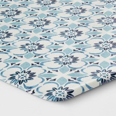  1'5"x2'6" Medallion Comfort Mat Blue - Threshold™: Skid-Resistant Indoor Floor Mat, Kitchen Use, Flat Pile