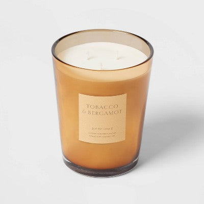  Colored Vase Glass With Dustcover Tobacco And Bergamot Candle Yellow - Threshold™