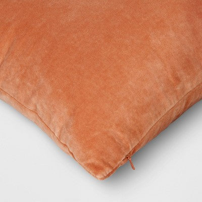 Oversize Washed Cotton Velvet Lumbar Throw Pillow Terracotta Pink - Threshold™: Indoor Decorative Cushion, 20x14", Hidden Zipper