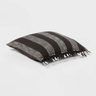  Square Modern Woven Stripe Decorative Throw Pillow Black - Threshold™