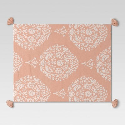  Medallion Jacquard Knit Throw Blanket With Tassels Coral - Threshold™
