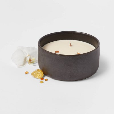  16oz Blackened Bowl Ceramic With Multi Woodwick And Dustcover Pumpkin Woods Candle Black - Threshold™