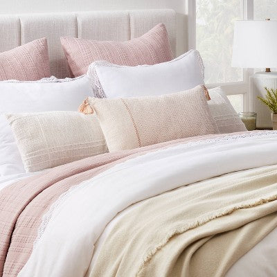  Bed Lumbar Texture Tonal Plaid Decorative Throw Pillow Off White - Threshold™ Designed With Studio McGee: Cotton & Acrylic, Indoor Use