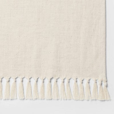 60" X 104" Cotton Slub Tablecloth With Tied Fringe Light Beige - Threshold™