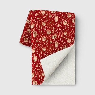  Mini Pumpkin Printed Plush With Shearling Reverse Throw Blanket - Threshold™