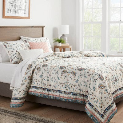  5pc Floral Border Print Comforter Bedding Set Blue/Pink/Yellow - Threshold™