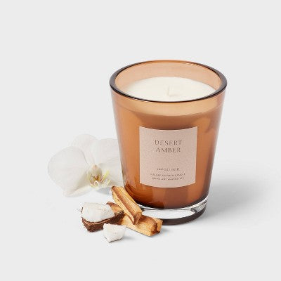  Colored Vase Glass With Dustcover Desert Amber Candle Brown - Threshold™