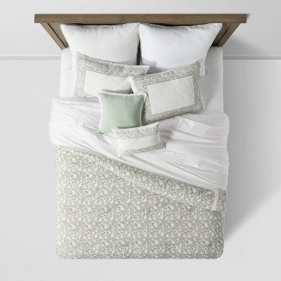  8pc Printed Floral With Border 8pc Comforter Set Green - Threshold™