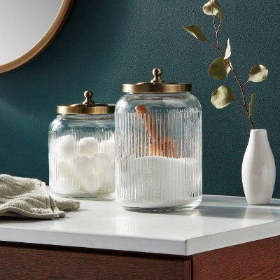  Large Bath Glass Canister Brass - Threshold™