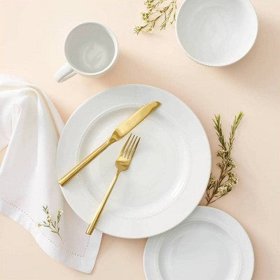  16pc Porcelain Beaded Rim Dinnerware Set White - Threshold™