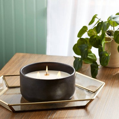  16oz Blackened Bowl Ceramic With Multi Woodwick And Dustcover Warm Cider + Cinnamon Candle Black - Threshold™