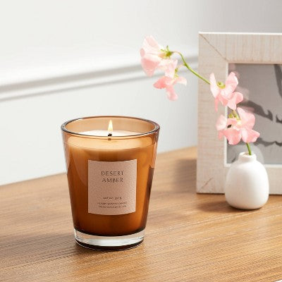  Colored Vase Glass With Dustcover Desert Amber Candle Brown - Threshold™
