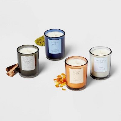  4pk Candle Gift Set Rainwater Lily + Marine Moss + Desert Amber + Charcoal Black Teak - Threshold™