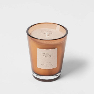  Colored Vase Glass With Dustcover Desert Amber Candle Brown - Threshold™