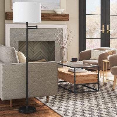  16" Metal Column Swing Arm Floor Lamp Black/White - Threshold™: Adjustable, Modern Design