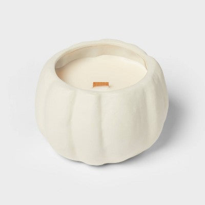  12oz Brushed Abstract Pumpkin Ceramic With Woodwick And Dustcover Honeycrisp Apple Cider Candle - Threshold™