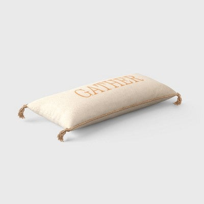  Oversized Gather Embroidered Lumbar Throw Pillow Cream - Threshold™