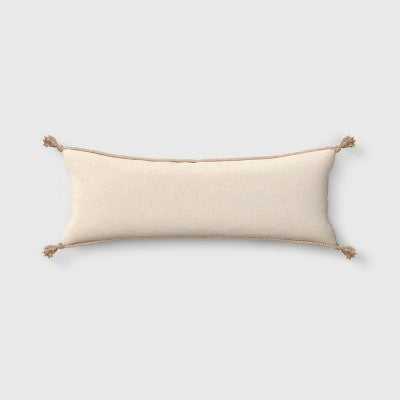  Oversized Gather Embroidered Lumbar Throw Pillow Cream - Threshold™