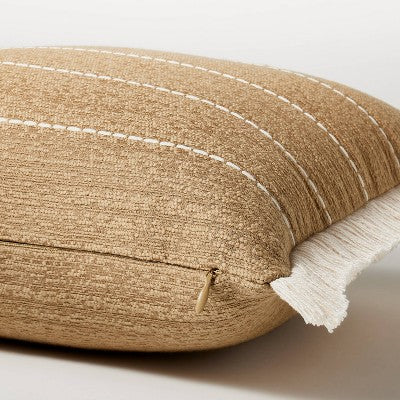  Oversized Embroidered Striped Lumbar Throw Pillow Brown - Threshold™ Designed With Studio McGee