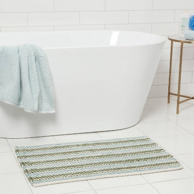  20"x32" Chenille Striped Bath Rug Dark Green - Threshold™