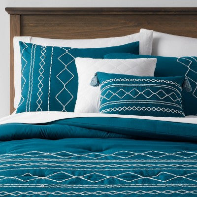  5pc Diamond Stitch Comforter Bedding Set Dark Teal Blue - Threshold™