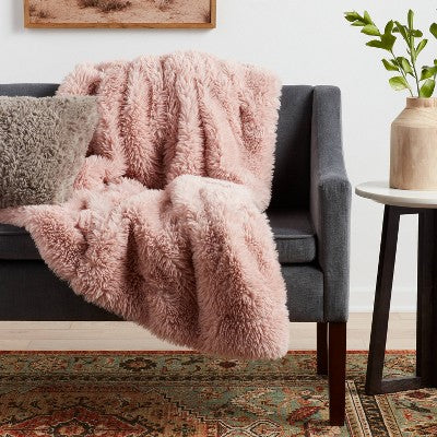  Long Faux Fur Throw Blanket Blush - Threshold™