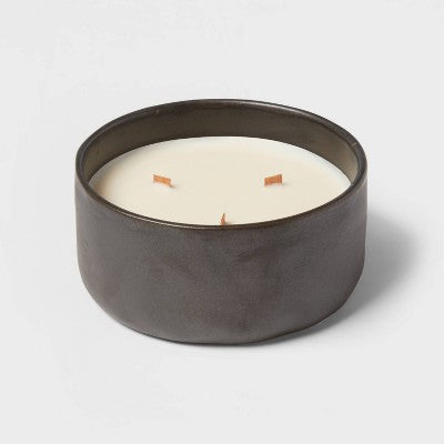  16oz Blackened Bowl Ceramic With Multi Woodwick And Dustcover Pumpkin Woods Candle Black - Threshold™