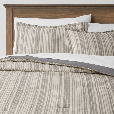  7pc Reversible Printed Stripe Comforter Bedding Set With Sheets Gray - Threshold™