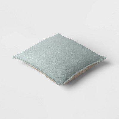  Square Linen Reversible Throw Pillow With Flange And Contrast Neutral/Green - Threshold™