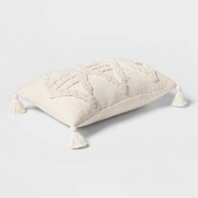  Oblong Tufted Diamond Tassel Decorative Throw Pillow Natural - Threshold™
