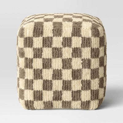 Checkerboard Pouf Cream/Brown - Threshold™