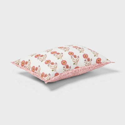  Sunflower Dec Pillow Oblong Ivory/Melon Pink/Gold/Green - Threshold™: Cotton Voile, Indoor Use, Floral Design